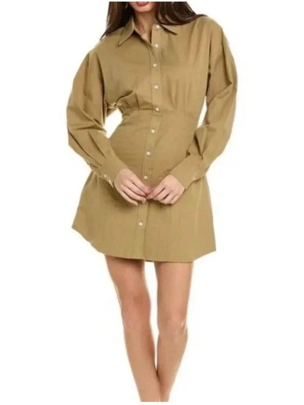 Wayf Tan Button-Front Mini Shirt Dress